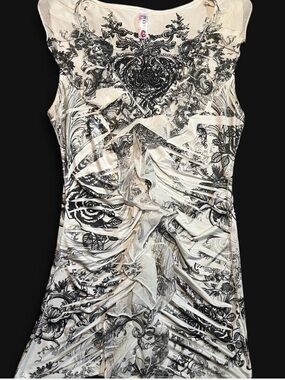 Y2K Body Central Affliction Style Graphic Design Ruffle Tank